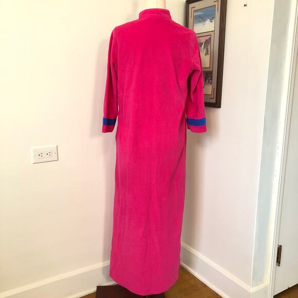 VTG Vanity Fair Velour Full Length Robe House Coat Pink Half Zip Granny 70s 8 M - Picture 3 of 11